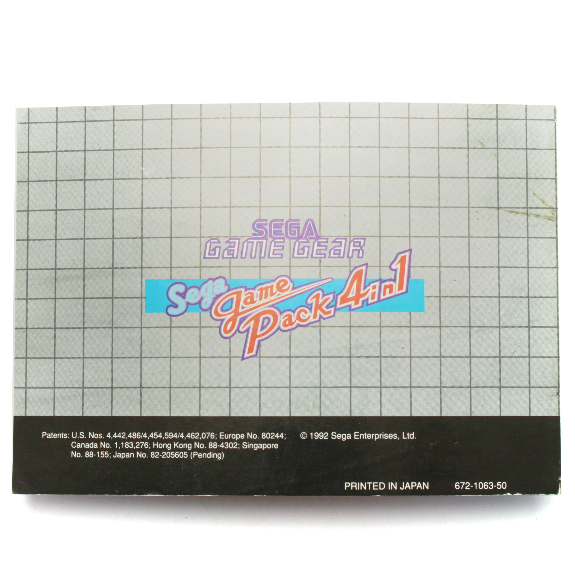 NOTICE SEGA GAME PACK 4 IN 1 ----- pour GAME GEAR SEGA