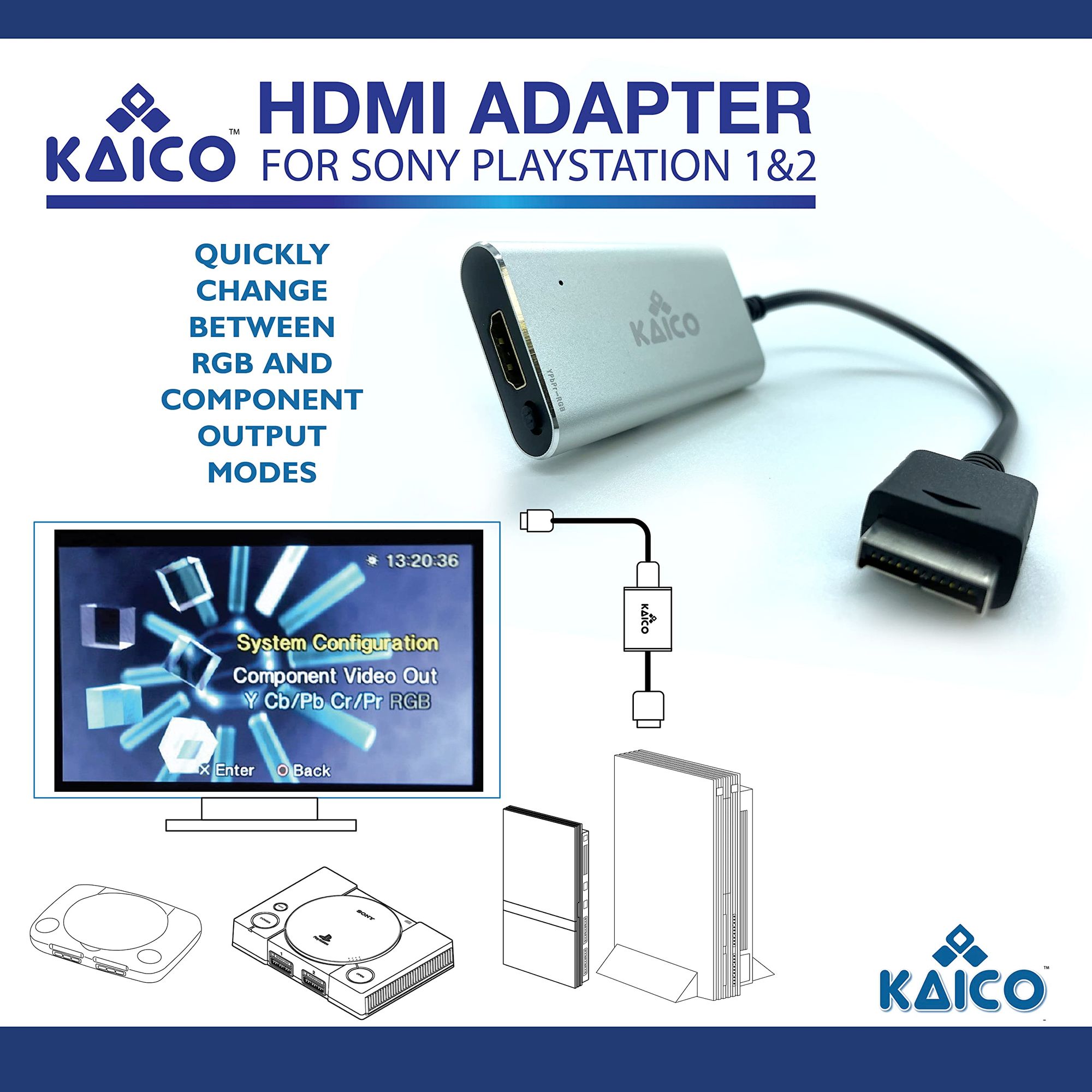 Adaptateur HDMI Console PlayStation Rétro PS1, PS2 Audio 3,5mm