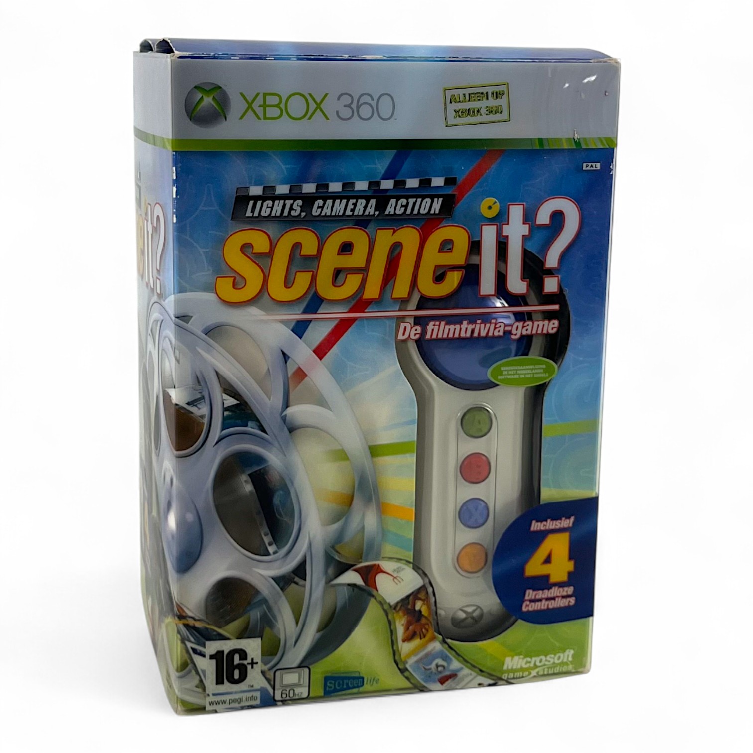 Xbox 360 - Scene It: Lights, Camera, Action + 4 Buzzer (NLD Version) (mit OVP / Big Box) (sehr guter Zustand) (gebraucht)