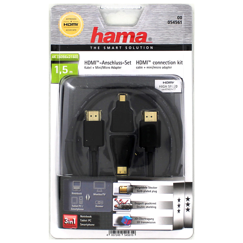 Zubehör - Highspeed HDMI Kabel 1,5m #vergoldet + Mini & Micro HDMI [hama] (gebraucht)