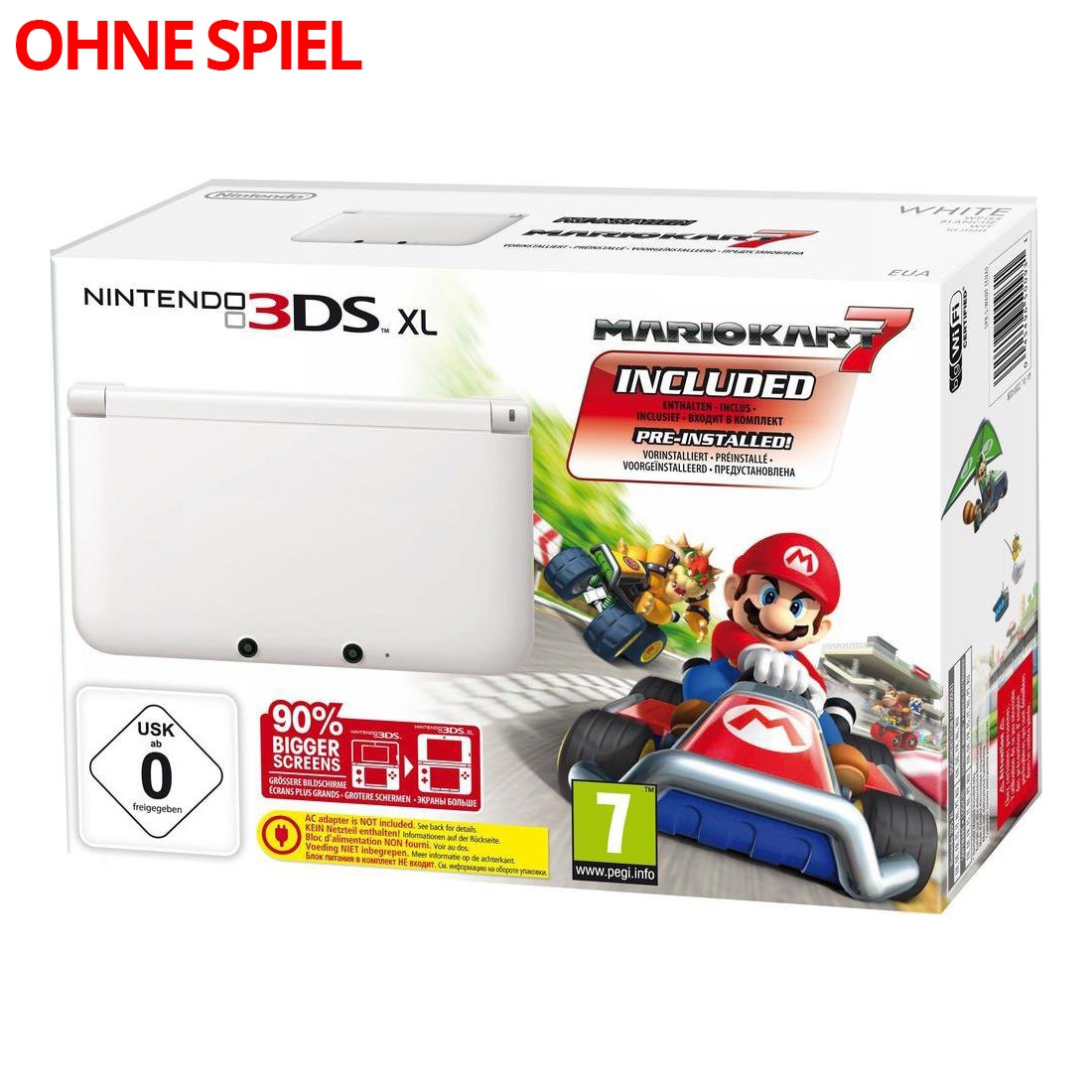 Nintendo 3DS - Konsole XL #Mario Kart 7 Edition weiß + Netzteil (ohne