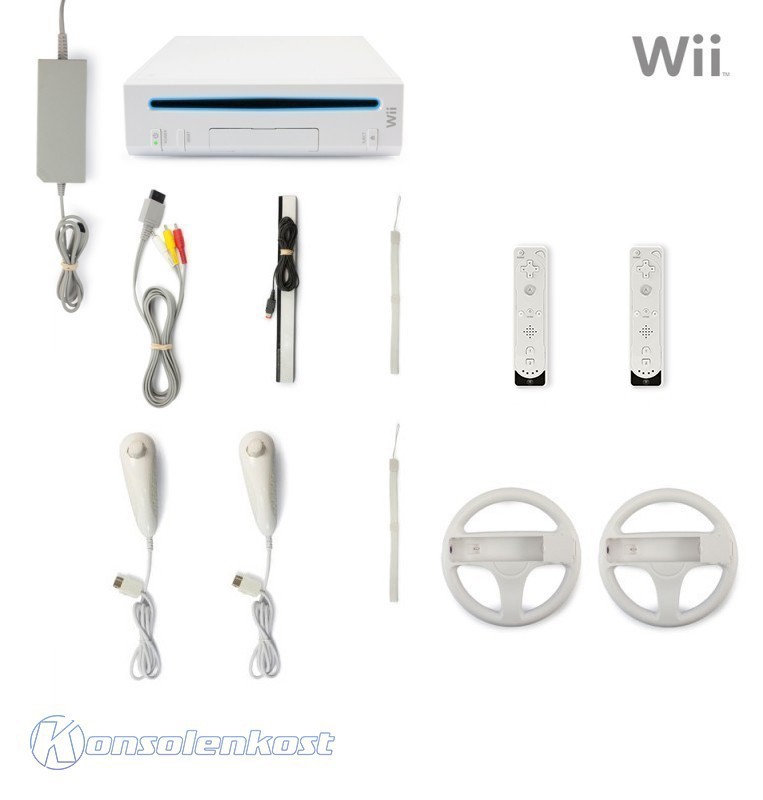 Wii - MegaSet: Konsole + 2 Remotes + Zubehör #weiß Racing Set (gebraucht)