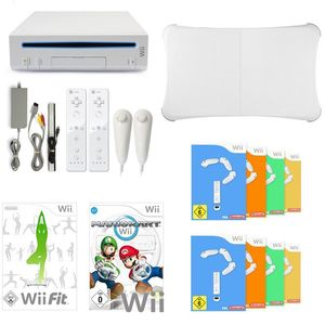 Wii - Konsole Giga Set + Mario Kart + Wii Fit + 8 Spiele + Balance Board + 2 Remotes + Lenkräder + HDMI (gebraucht)