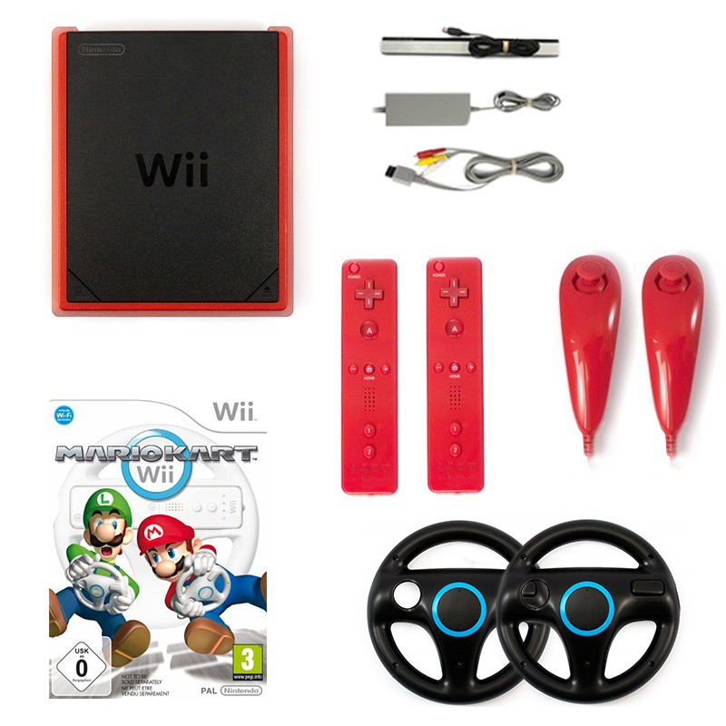 Nintendo Wii Console + Mario Kart + 2 Remotes + 2 Nunchuks + 2 Steering Wheels eBay
